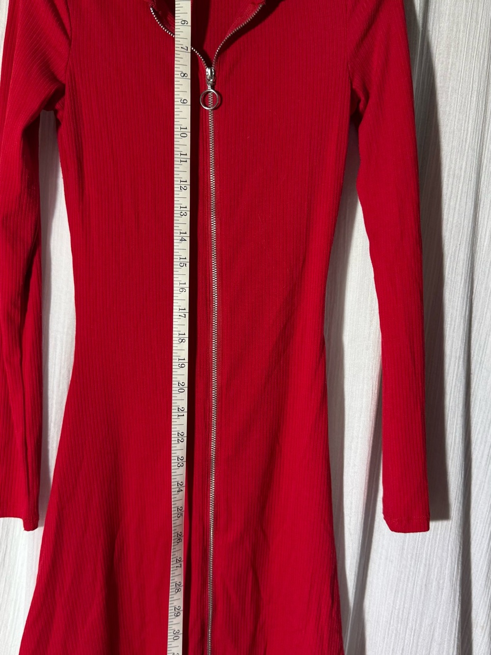 Red Zip-Front Ribbed Long-Sleeve Dress - Picture 5 of 10
